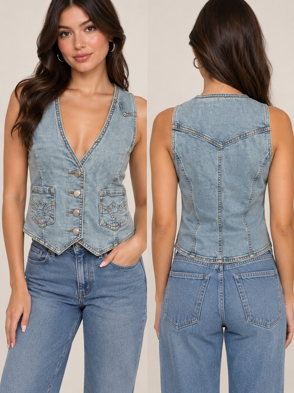 Nanette Lepore Light Wash Denim Button Vest